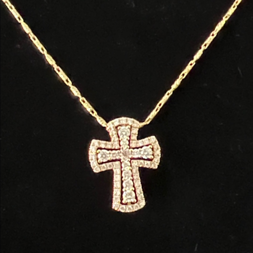 18K Diamond, Yellow gold, Solid gold Cross, about 17.8 x 13.7mm 14k GOLD CHAIN - Picture 3 of 17